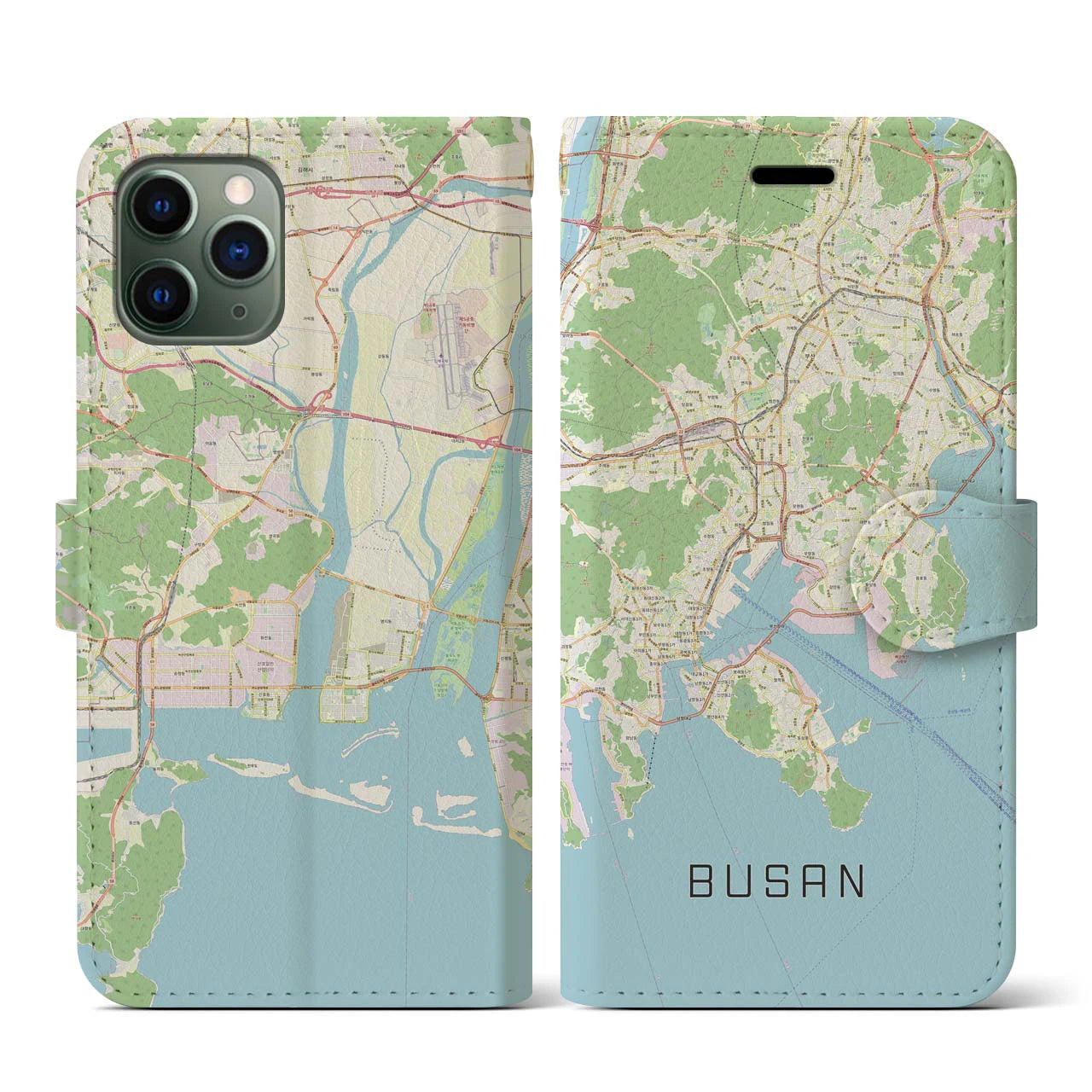 【釜山(韓国)】地図柄iPhoneケース(手帳タイプ)ナチュラル・iPhone 11 Pro 用