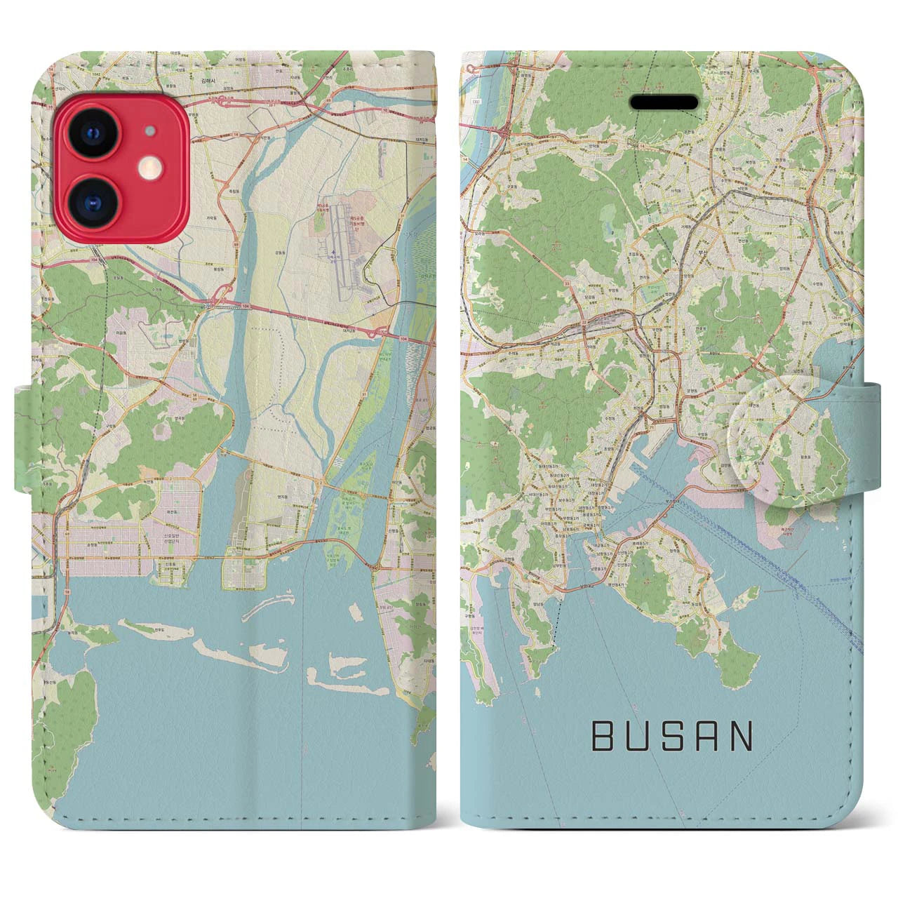 【釜山(韓国)】地図柄iPhoneケース(手帳タイプ)ナチュラル・iPhone 11 用