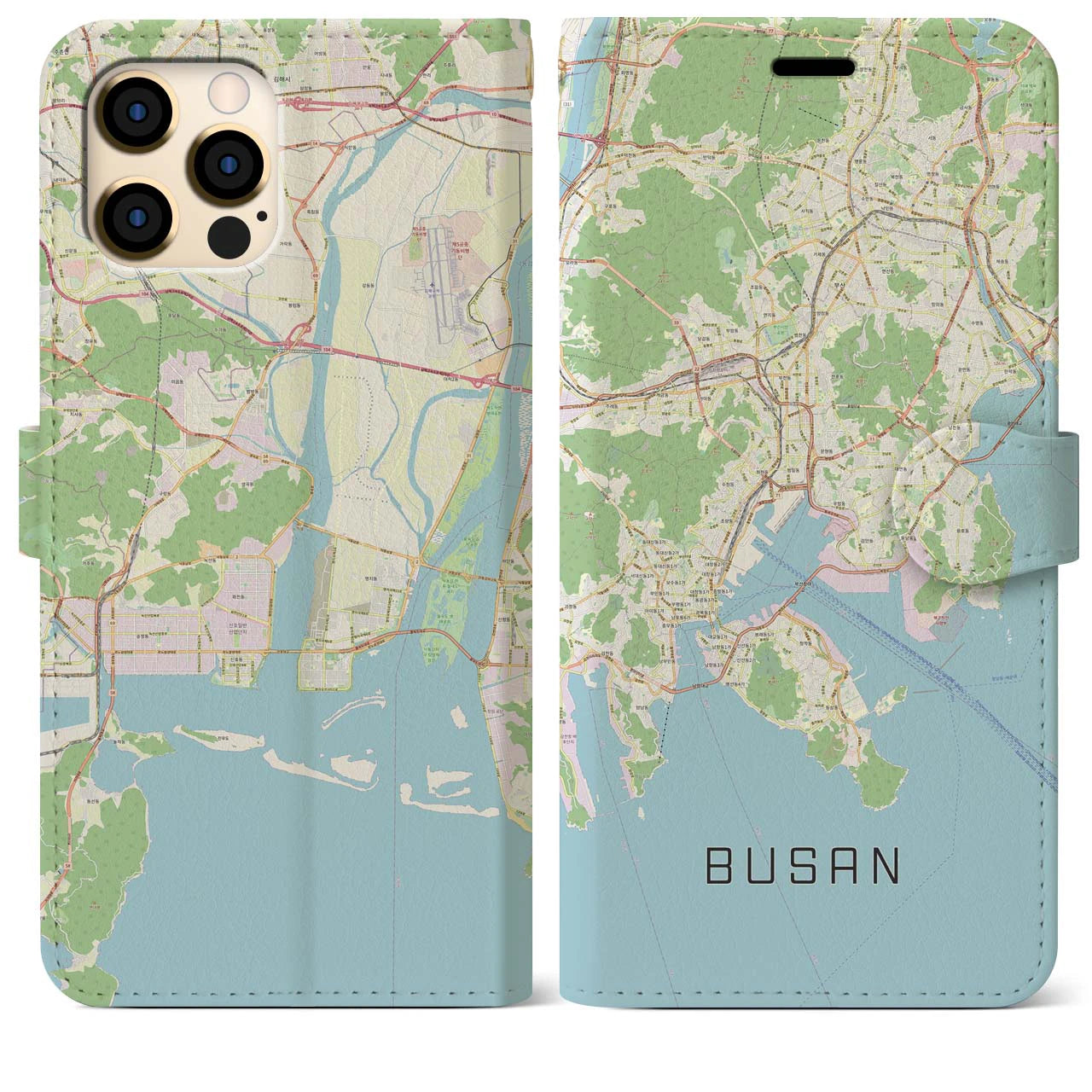 【釜山(韓国)】地図柄iPhoneケース(手帳タイプ)ナチュラル・iPhone 12 Pro Max 用