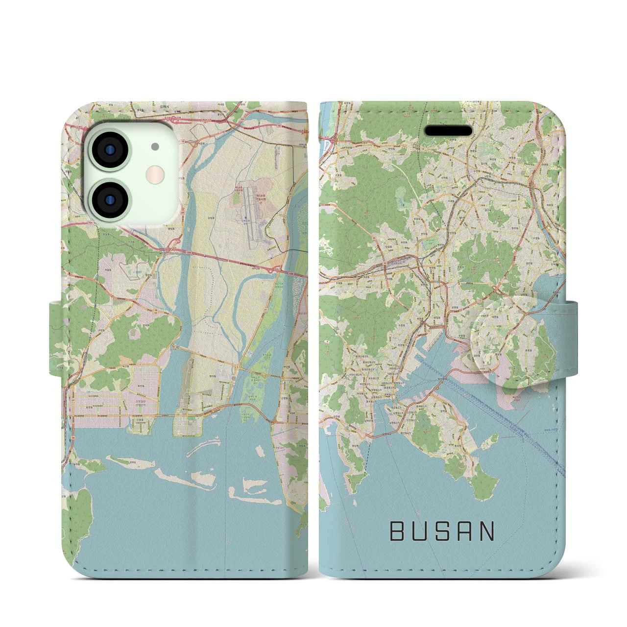 【釜山(韓国)】地図柄iPhoneケース(手帳タイプ)ナチュラル・iPhone 12 mini 用