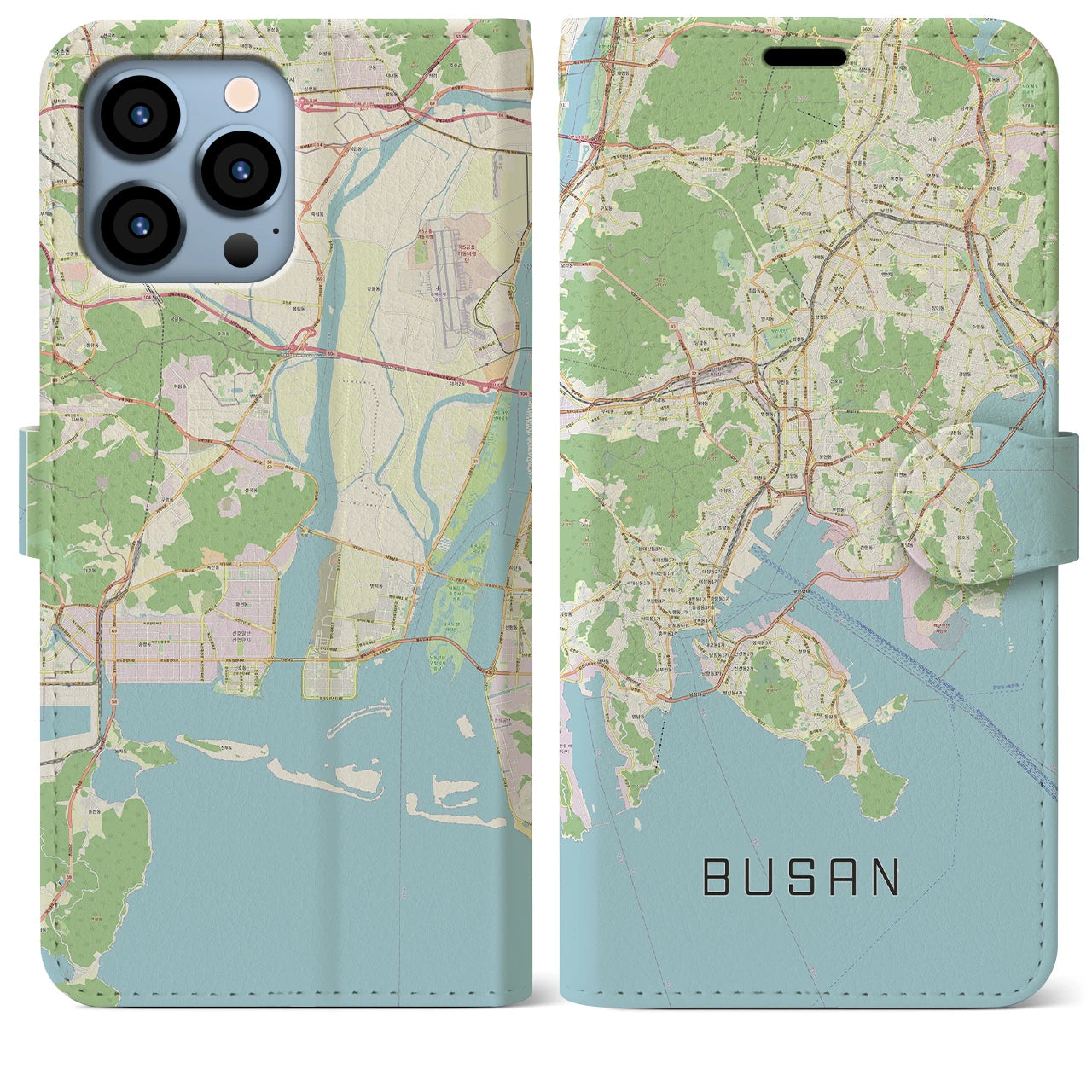 【釜山(韓国)】地図柄iPhoneケース(手帳タイプ)ナチュラル・iPhone 13 Pro Max 用