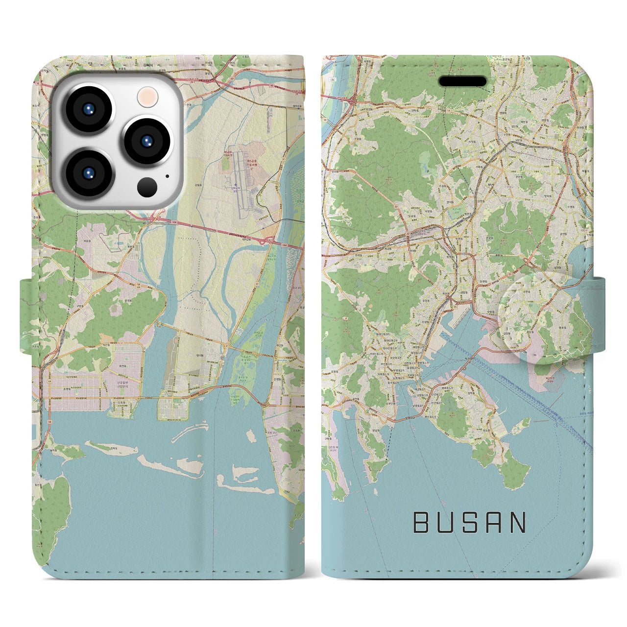 【釜山(韓国)】地図柄iPhoneケース(手帳タイプ)ナチュラル・iPhone 13 Pro 用