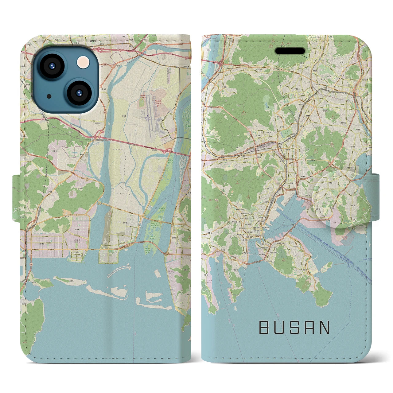 【釜山(韓国)】地図柄iPhoneケース(手帳タイプ)ナチュラル・iPhone 13 用