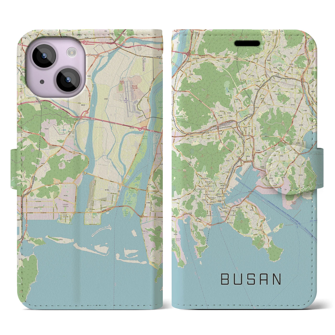 【釜山(韓国)】地図柄iPhoneケース(手帳タイプ)ナチュラル・iPhone 14 用