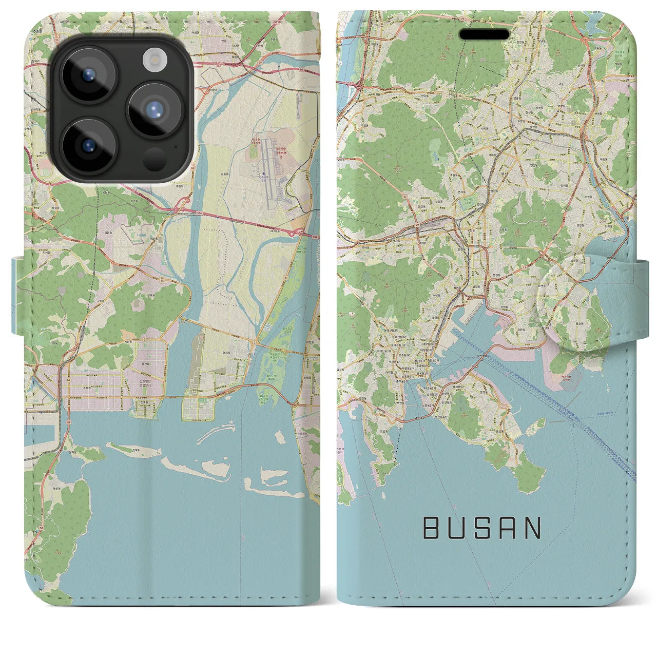【釜山(韓国)】地図柄iPhoneケース(手帳タイプ)ナチュラル・iPhone 15 Pro Max 用