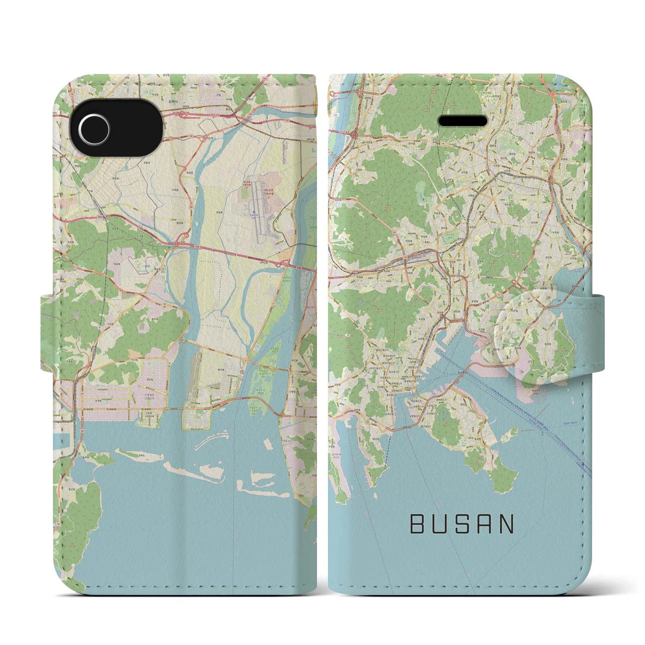 【釜山(韓国)】地図柄iPhoneケース(手帳タイプ)ナチュラル・iPhone SE(第3 / 第2世代) / 8 / 7 / 6s / 6 用