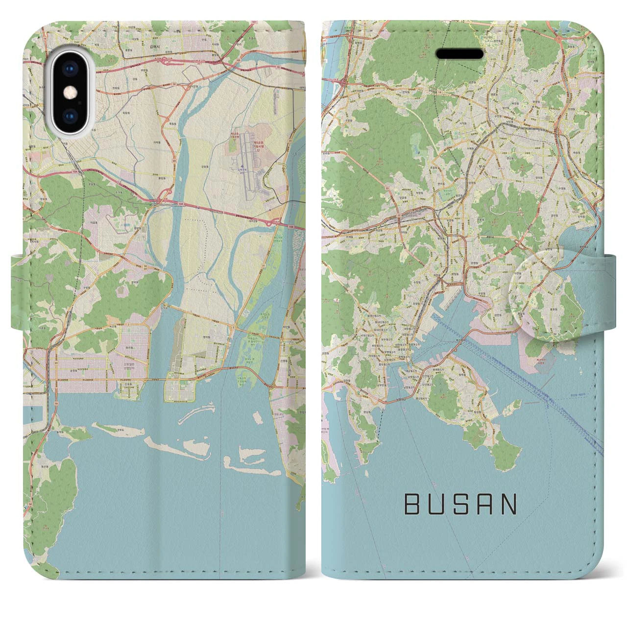 【釜山(韓国)】地図柄iPhoneケース(手帳タイプ)ナチュラル・iPhone XS Max 用