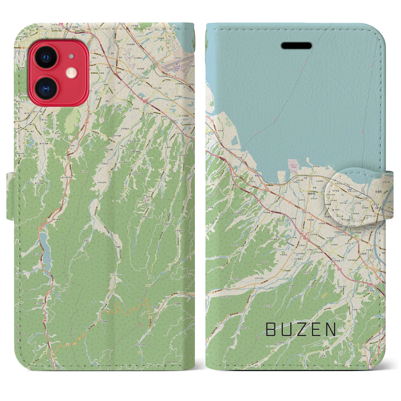 【豊前(福岡県)】地図柄iPhoneケース(手帳タイプ)ナチュラル・iPhone 11 用