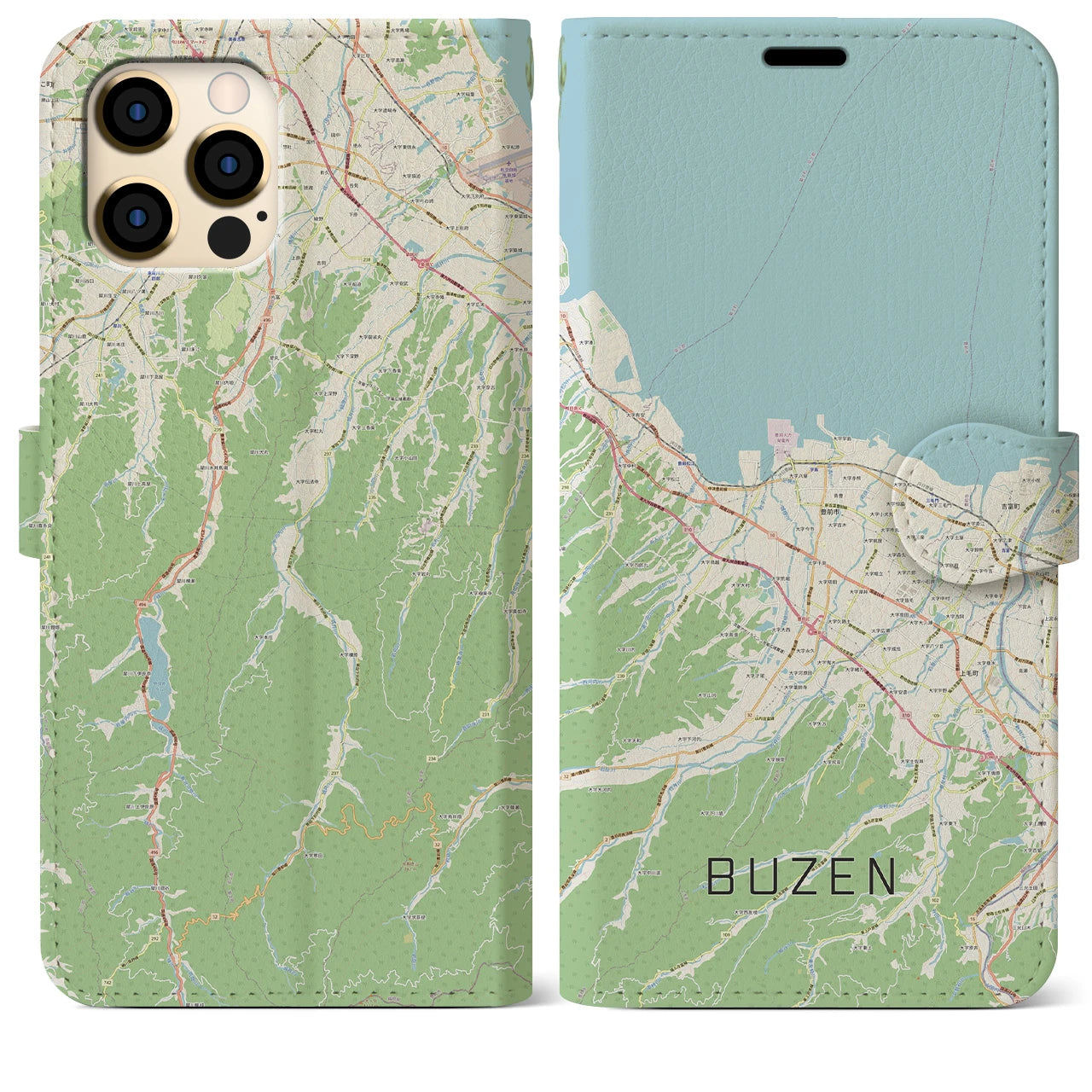 【豊前(福岡県)】地図柄iPhoneケース(手帳タイプ)ナチュラル・iPhone 12 Pro Max 用
