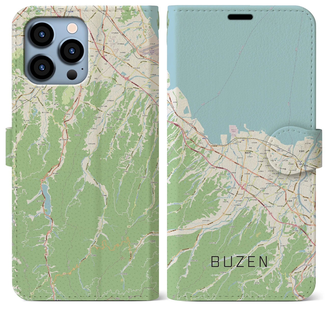【豊前(福岡県)】地図柄iPhoneケース(手帳タイプ)ナチュラル・iPhone 13 Pro Max 用