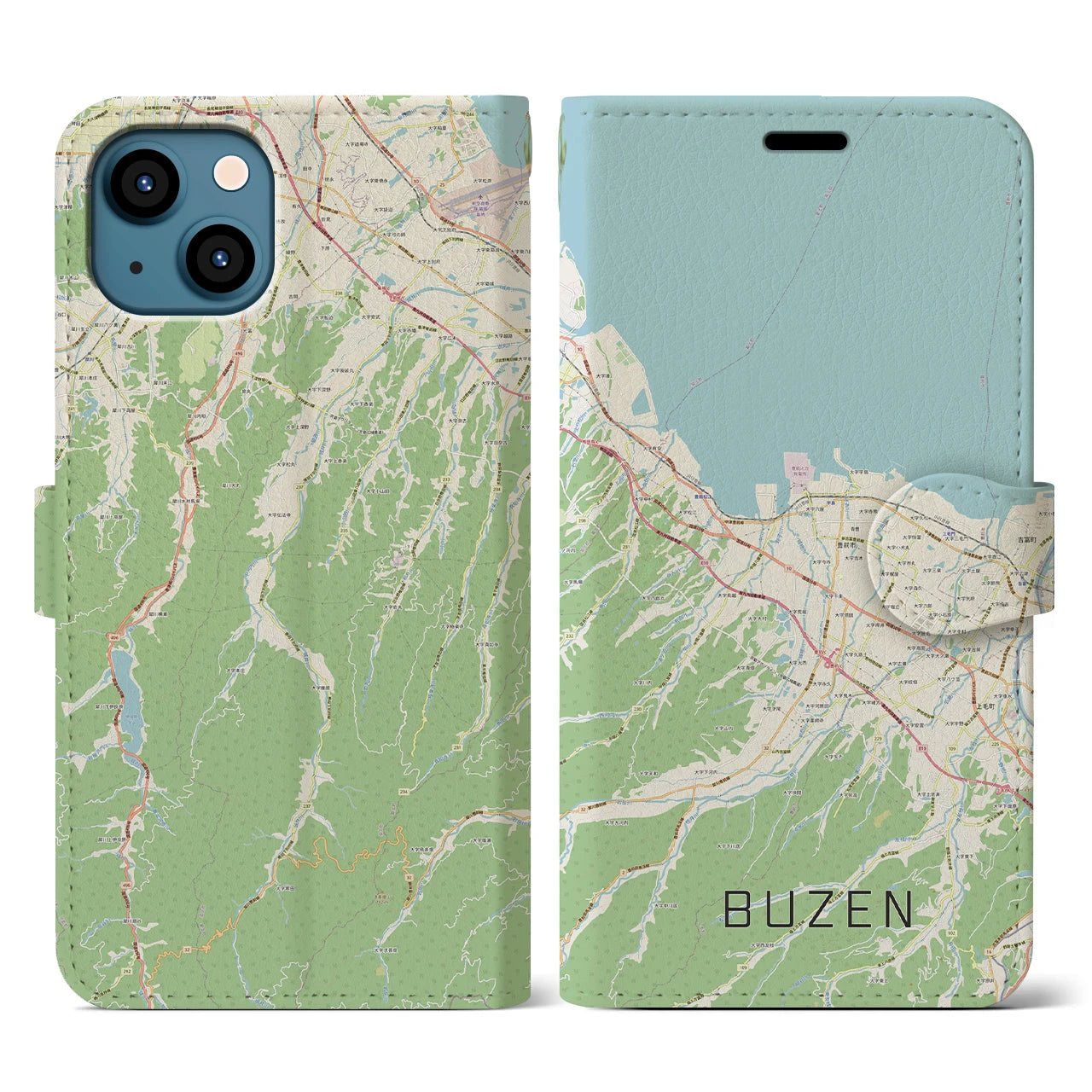 【豊前(福岡県)】地図柄iPhoneケース(手帳タイプ)ナチュラル・iPhone 13 用