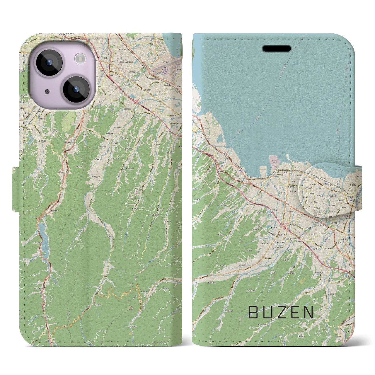 【豊前(福岡県)】地図柄iPhoneケース(手帳タイプ)ナチュラル・iPhone 14 用