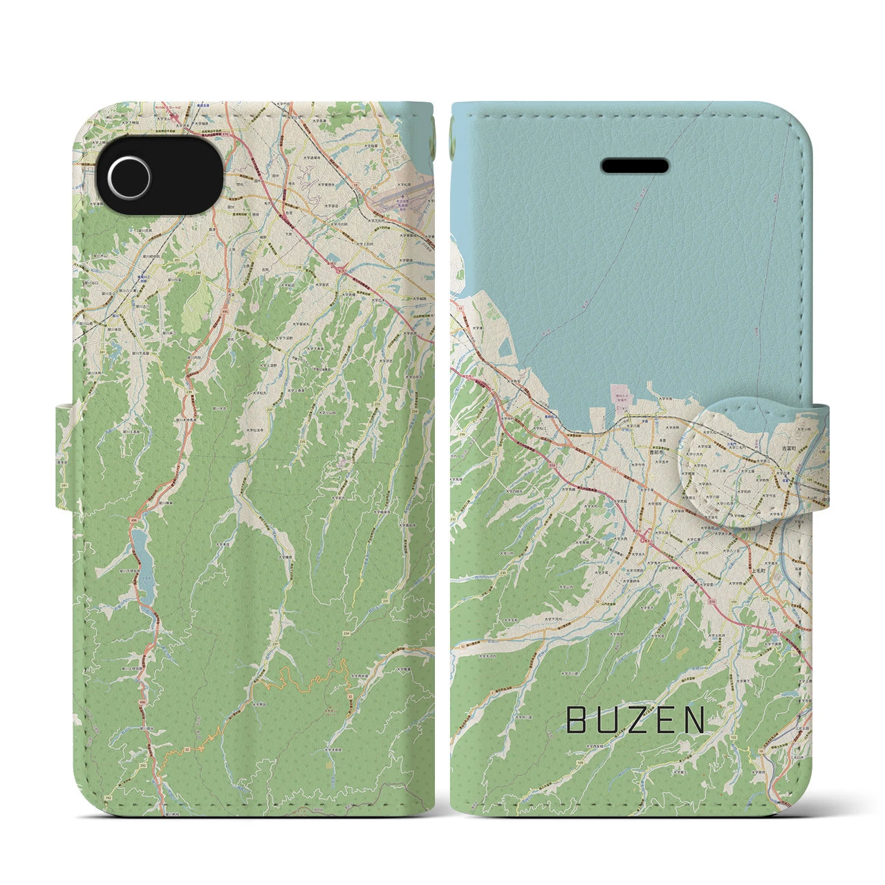 【豊前(福岡県)】地図柄iPhoneケース(手帳タイプ)ナチュラル・iPhone SE(第3 / 第2世代) / 8 / 7 / 6s / 6 用