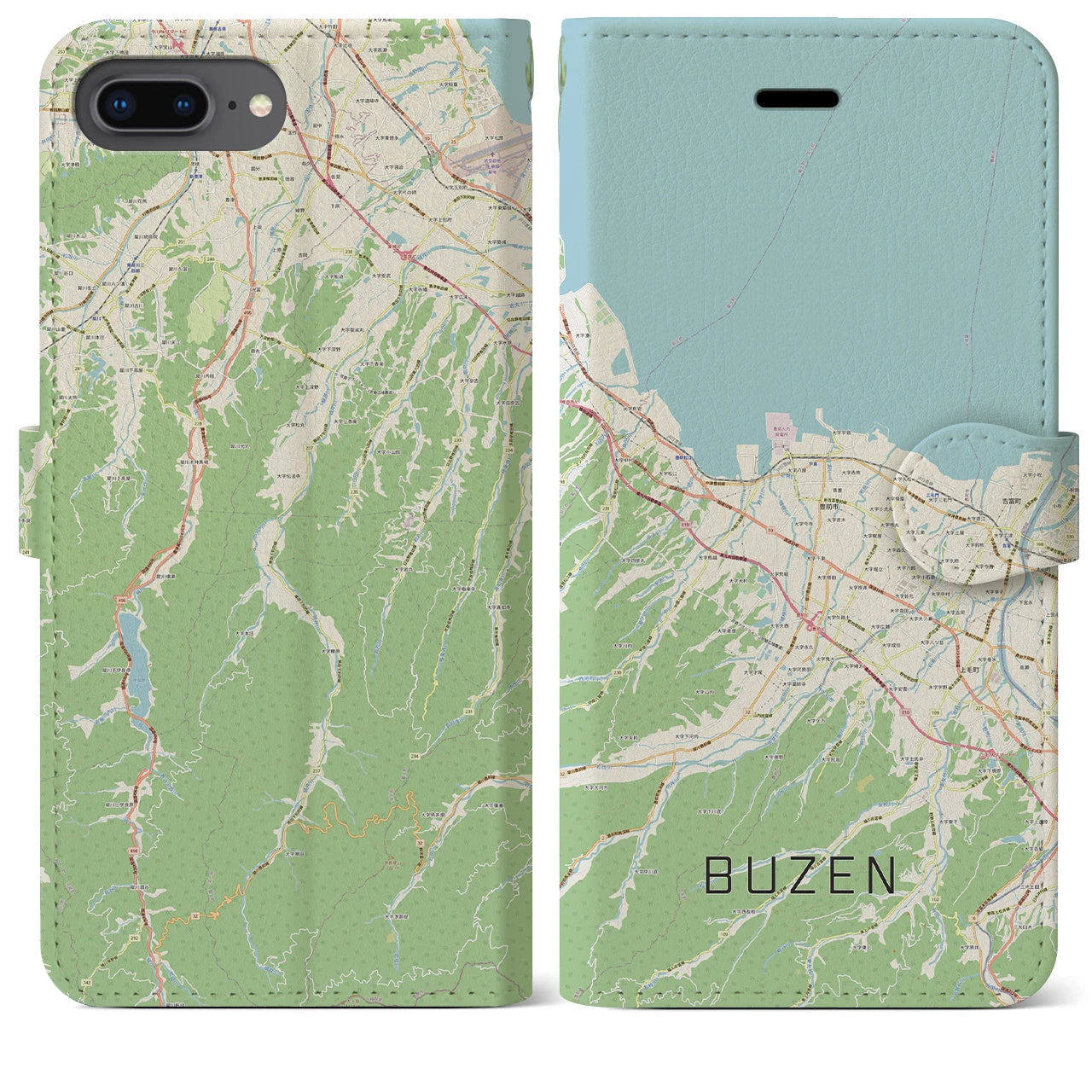 【豊前(福岡県)】地図柄iPhoneケース(手帳タイプ)ナチュラル・iPhone 8Plus /7Plus / 6sPlus / 6Plus 用