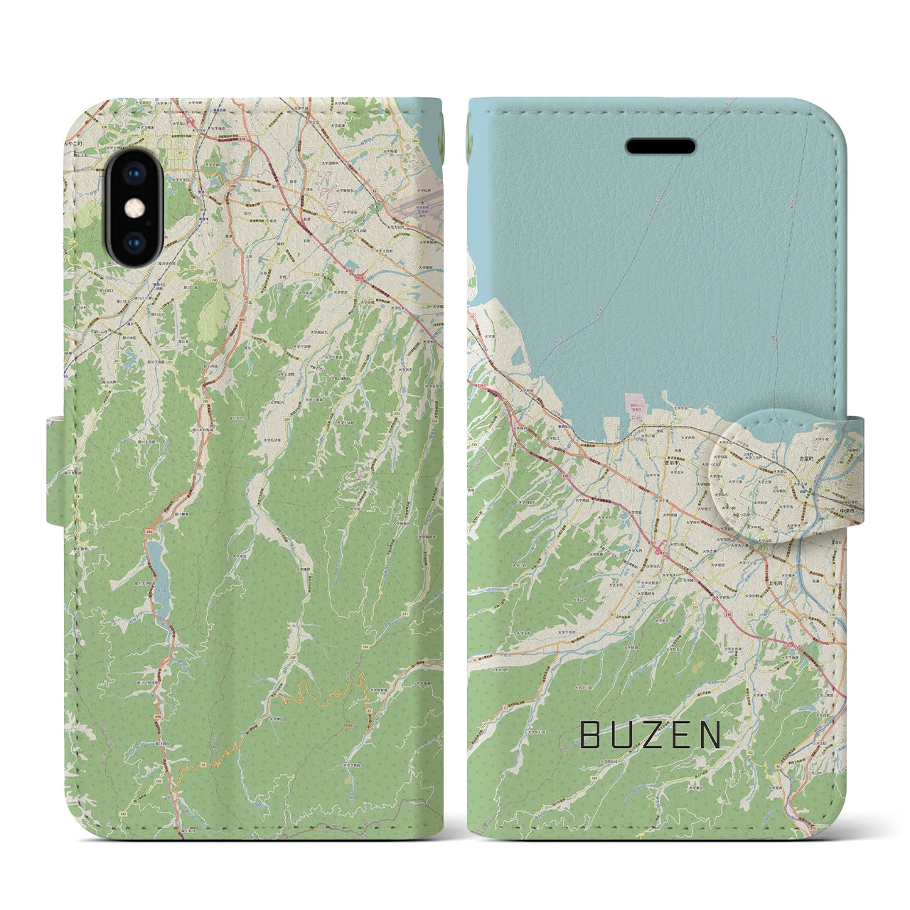 【豊前(福岡県)】地図柄iPhoneケース(手帳タイプ)ナチュラル・iPhone XS / X 用