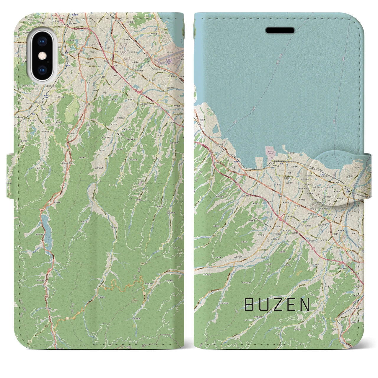 【豊前(福岡県)】地図柄iPhoneケース(手帳タイプ)ナチュラル・iPhone XS Max 用