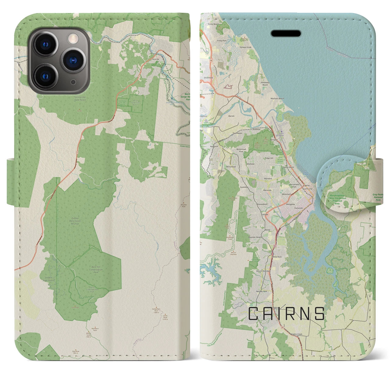 【ケアンズ(オーストラリア)】地図柄iPhoneケース(手帳タイプ)ナチュラル・iPhone 11 Pro Max 用