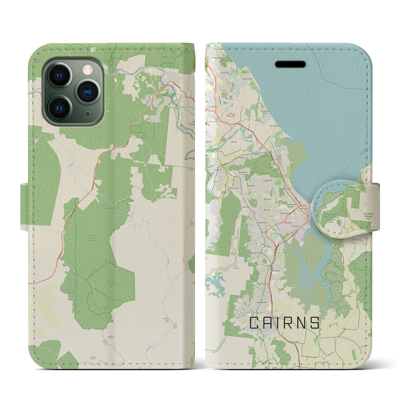 【ケアンズ(オーストラリア)】地図柄iPhoneケース(手帳タイプ)ナチュラル・iPhone 11 Pro 用