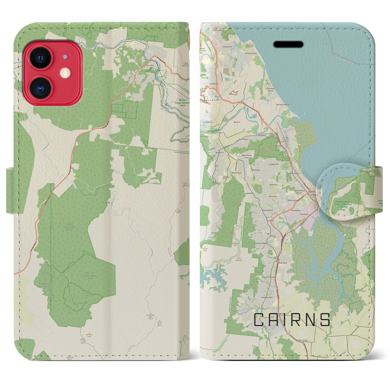 【ケアンズ(オーストラリア)】地図柄iPhoneケース(手帳タイプ)ナチュラル・iPhone 11 用