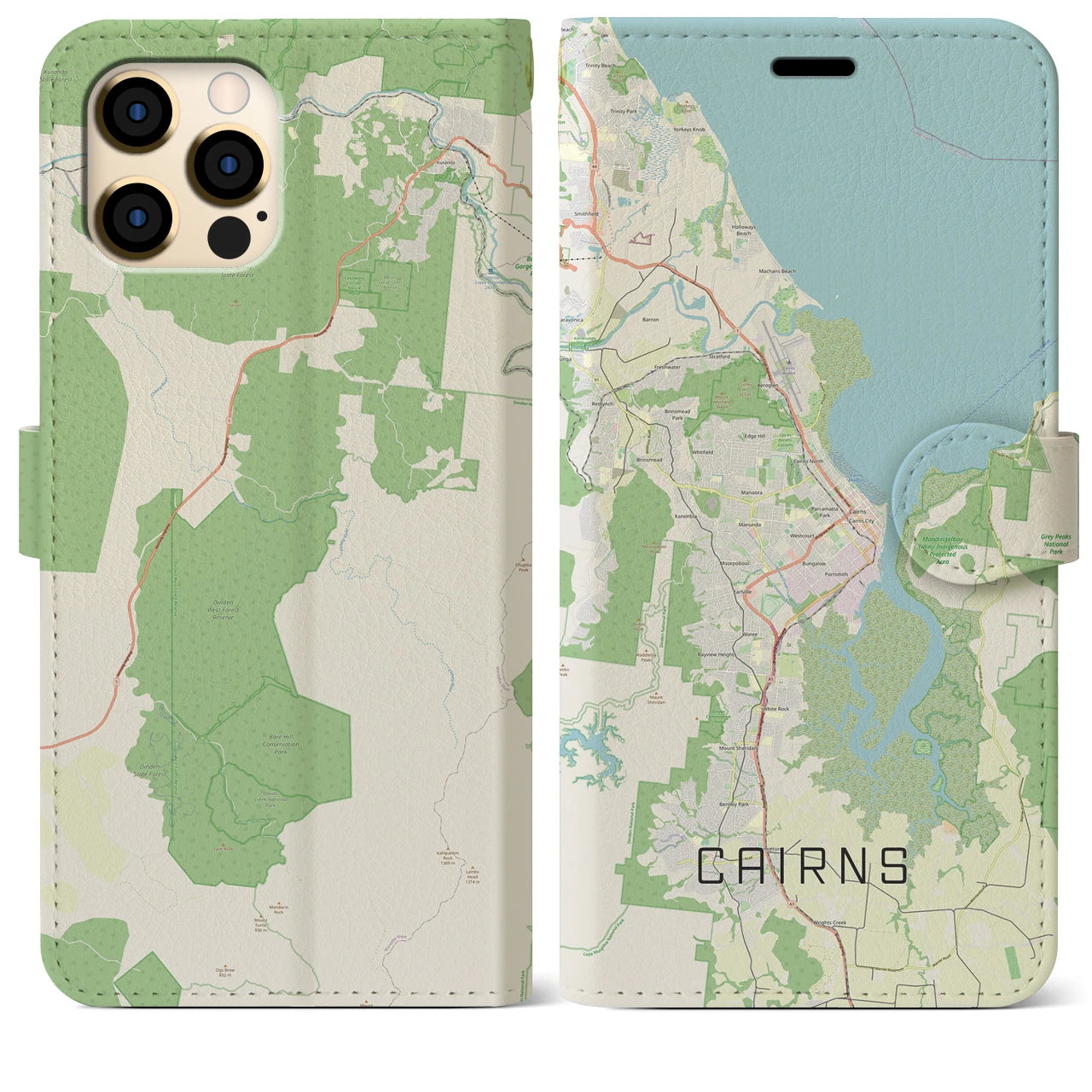 【ケアンズ(オーストラリア)】地図柄iPhoneケース(手帳タイプ)ナチュラル・iPhone 12 Pro Max 用