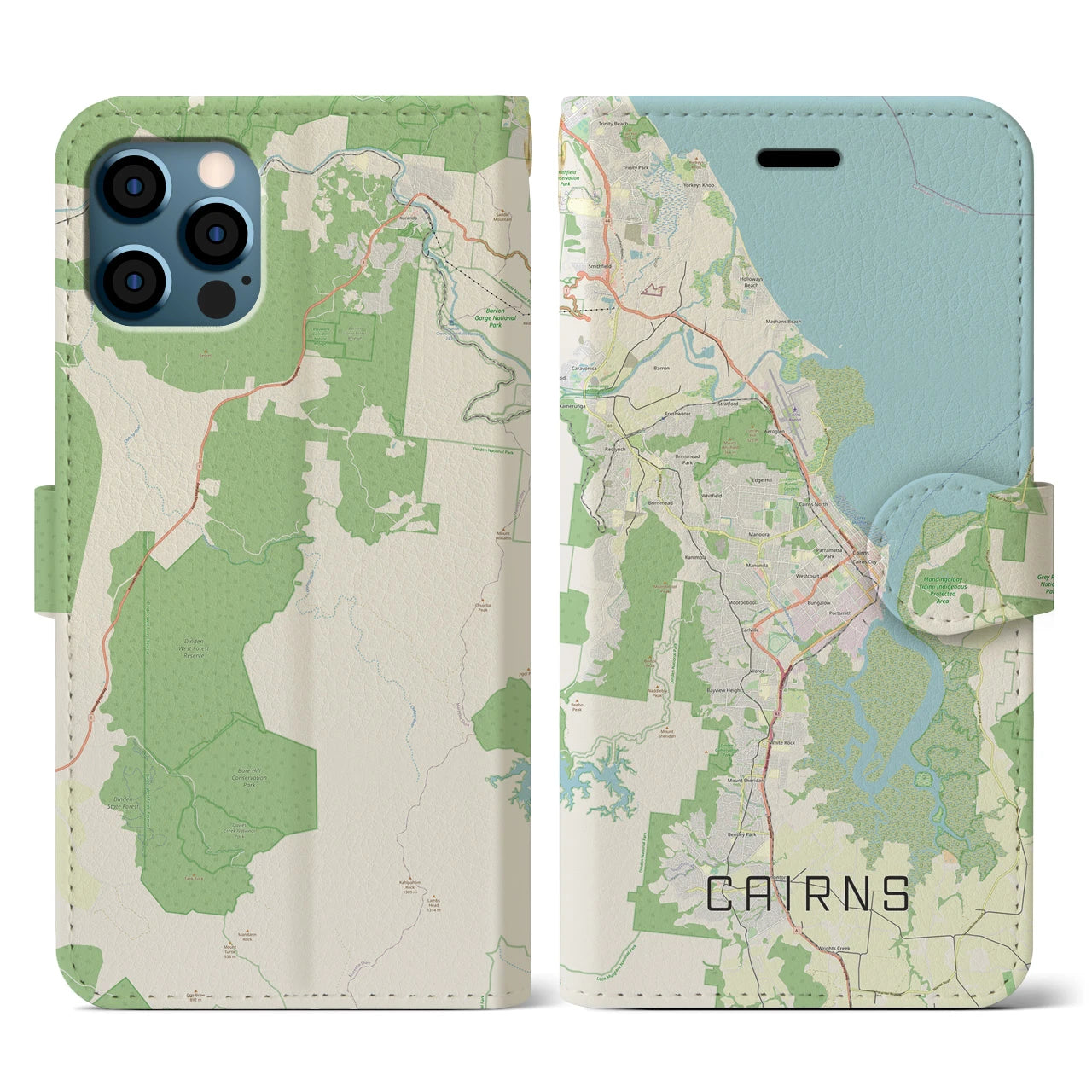 【ケアンズ(オーストラリア)】地図柄iPhoneケース(手帳タイプ)ナチュラル・iPhone 12 / 12 Pro 用