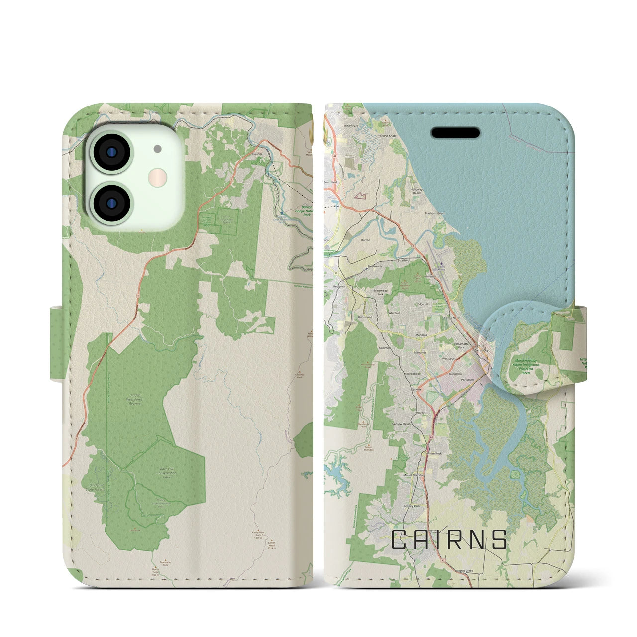 【ケアンズ(オーストラリア)】地図柄iPhoneケース(手帳タイプ)ナチュラル・iPhone 12 mini 用