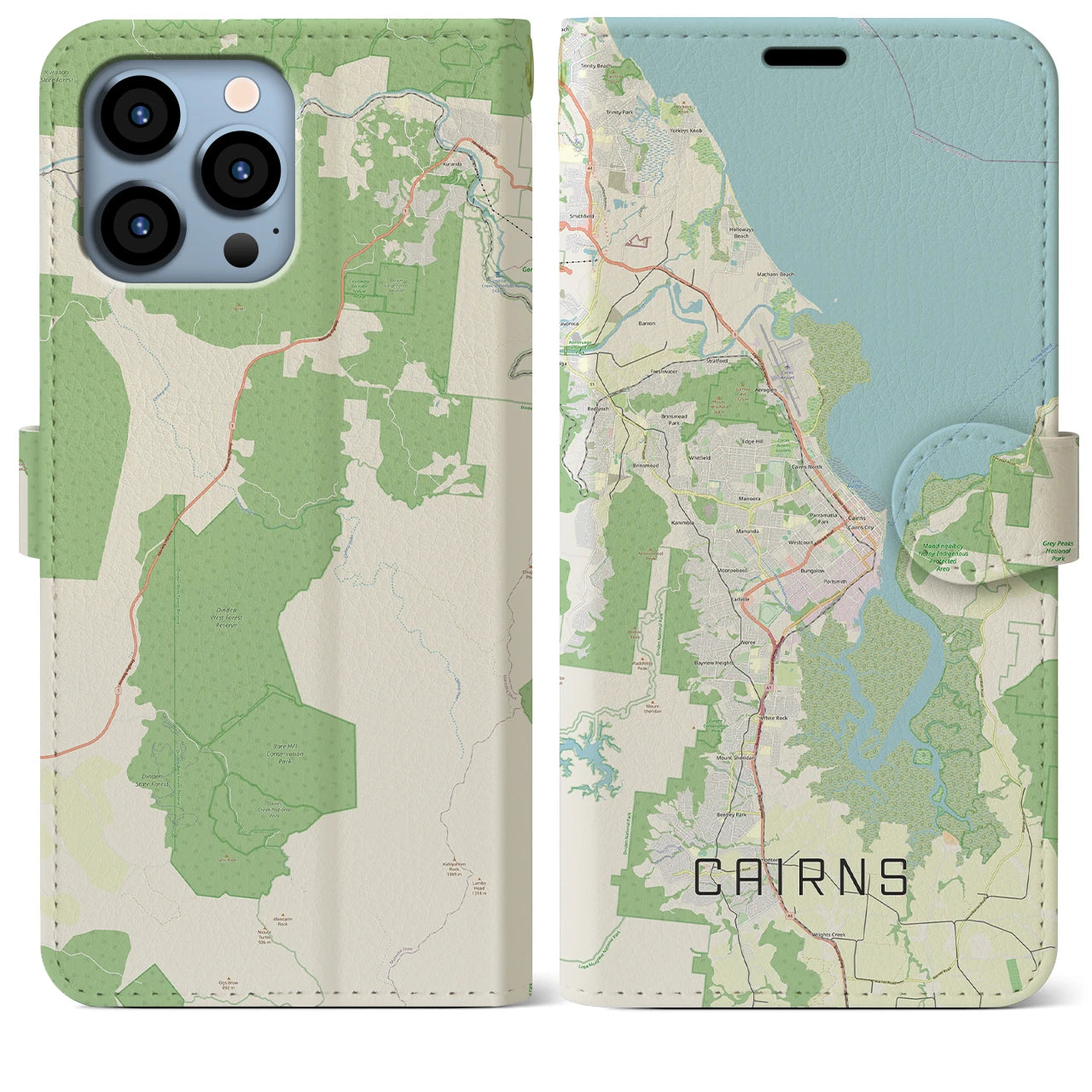 【ケアンズ(オーストラリア)】地図柄iPhoneケース(手帳タイプ)ナチュラル・iPhone 13 Pro Max 用