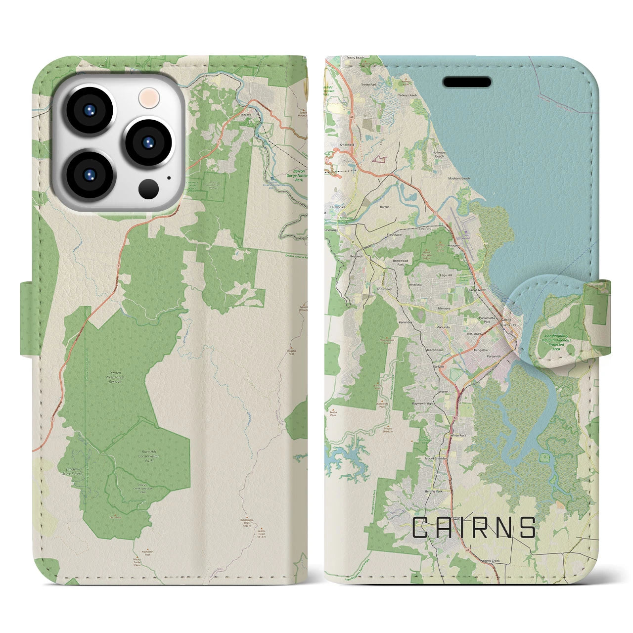 【ケアンズ(オーストラリア)】地図柄iPhoneケース(手帳タイプ)ナチュラル・iPhone 13 Pro 用