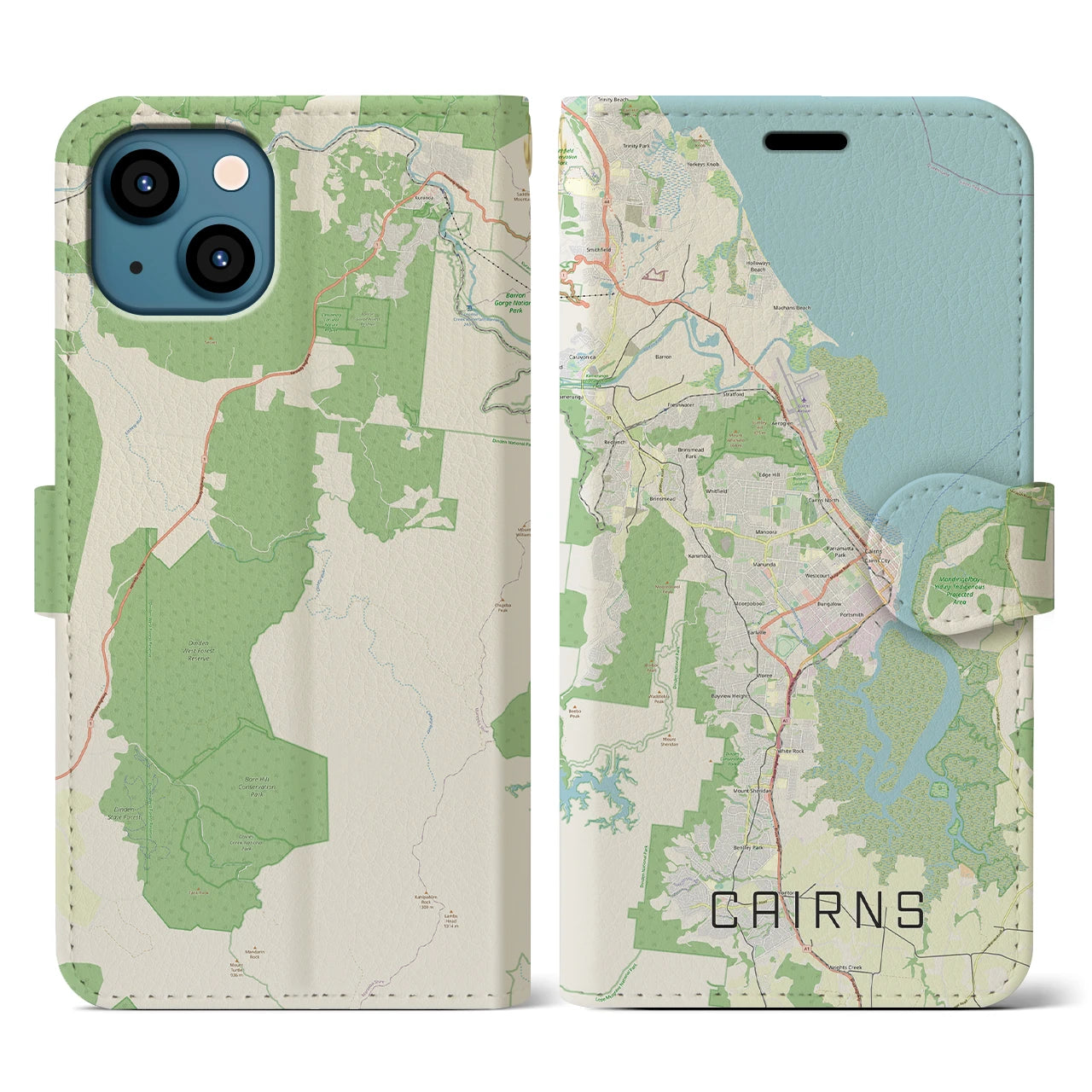【ケアンズ(オーストラリア)】地図柄iPhoneケース(手帳タイプ)ナチュラル・iPhone 13 用