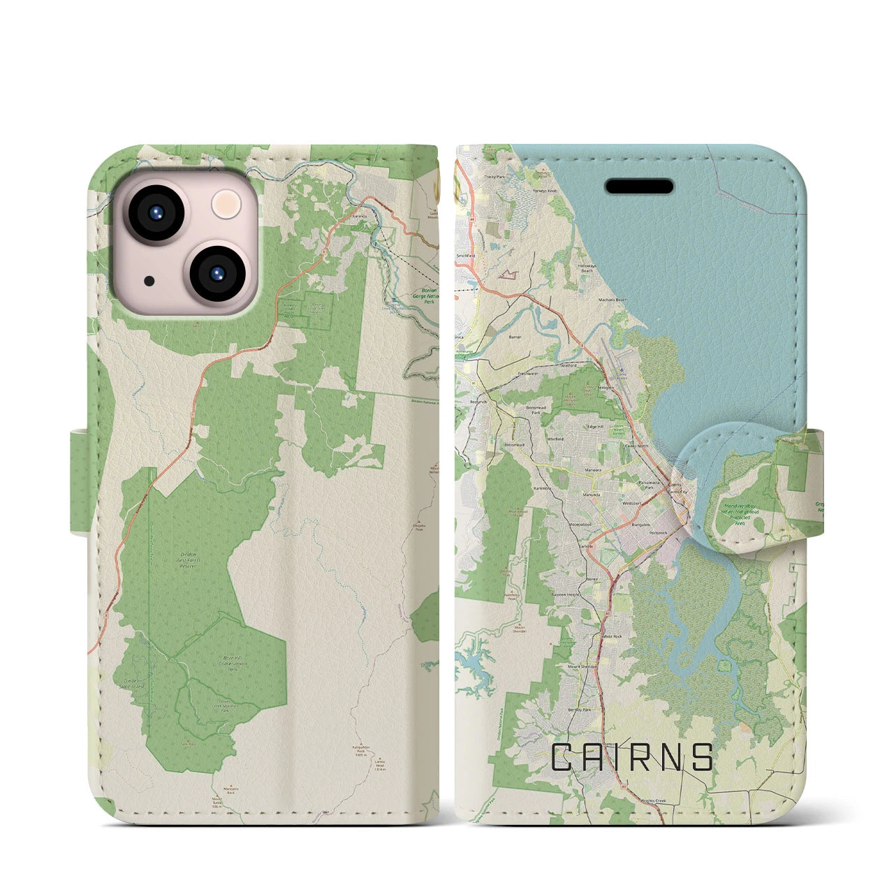 【ケアンズ(オーストラリア)】地図柄iPhoneケース(手帳タイプ)ナチュラル・iPhone 13 mini 用