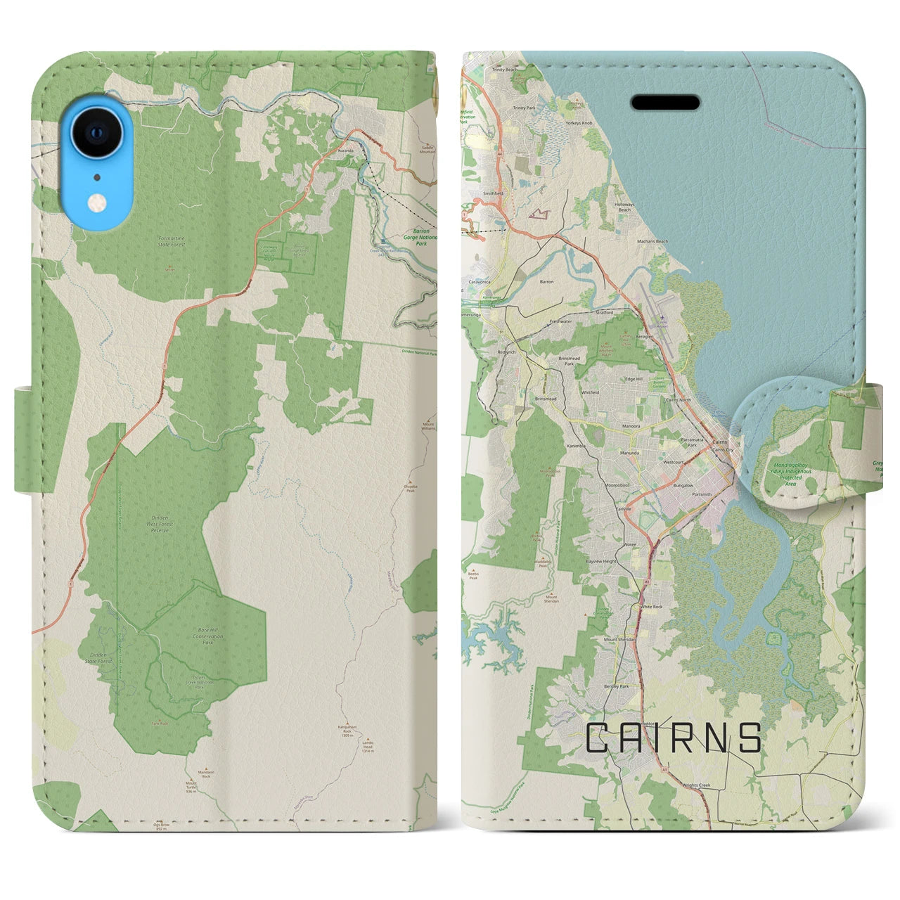 【ケアンズ(オーストラリア)】地図柄iPhoneケース(手帳タイプ)ナチュラル・iPhone XR 用