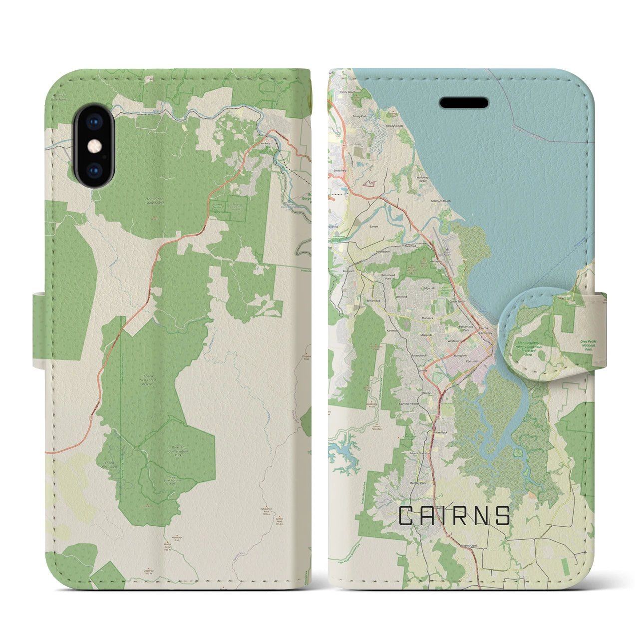 【ケアンズ(オーストラリア)】地図柄iPhoneケース(手帳タイプ)ナチュラル・iPhone XS / X 用