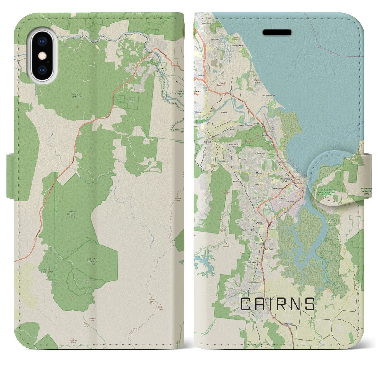 【ケアンズ(オーストラリア)】地図柄iPhoneケース(手帳タイプ)ナチュラル・iPhone XS Max 用
