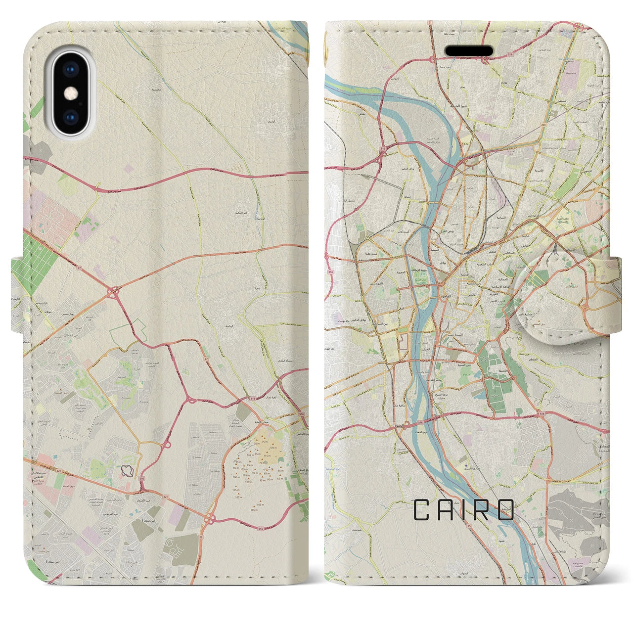 【カイロ(エジプト)】地図柄iPhoneケース(手帳タイプ)ナチュラル・iPhone XS Max 用