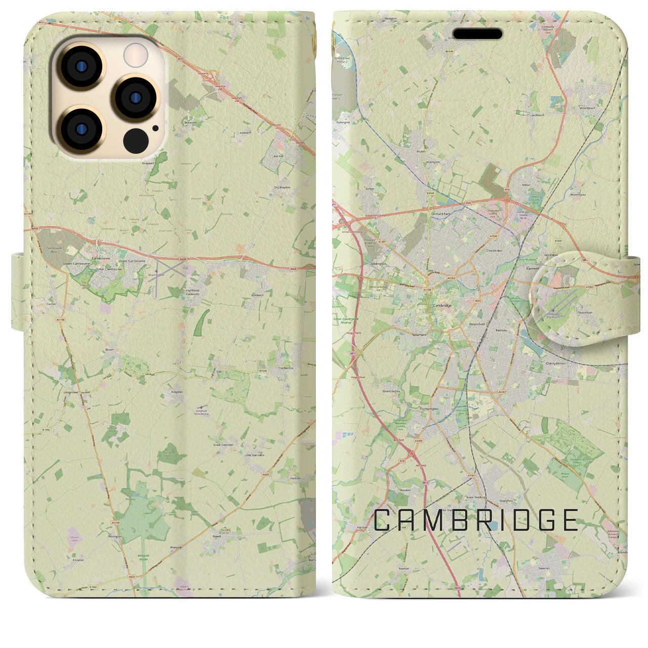 【ケンブリッジ(イギリス)】地図柄iPhoneケース(手帳タイプ)ナチュラル・iPhone 12 Pro Max 用