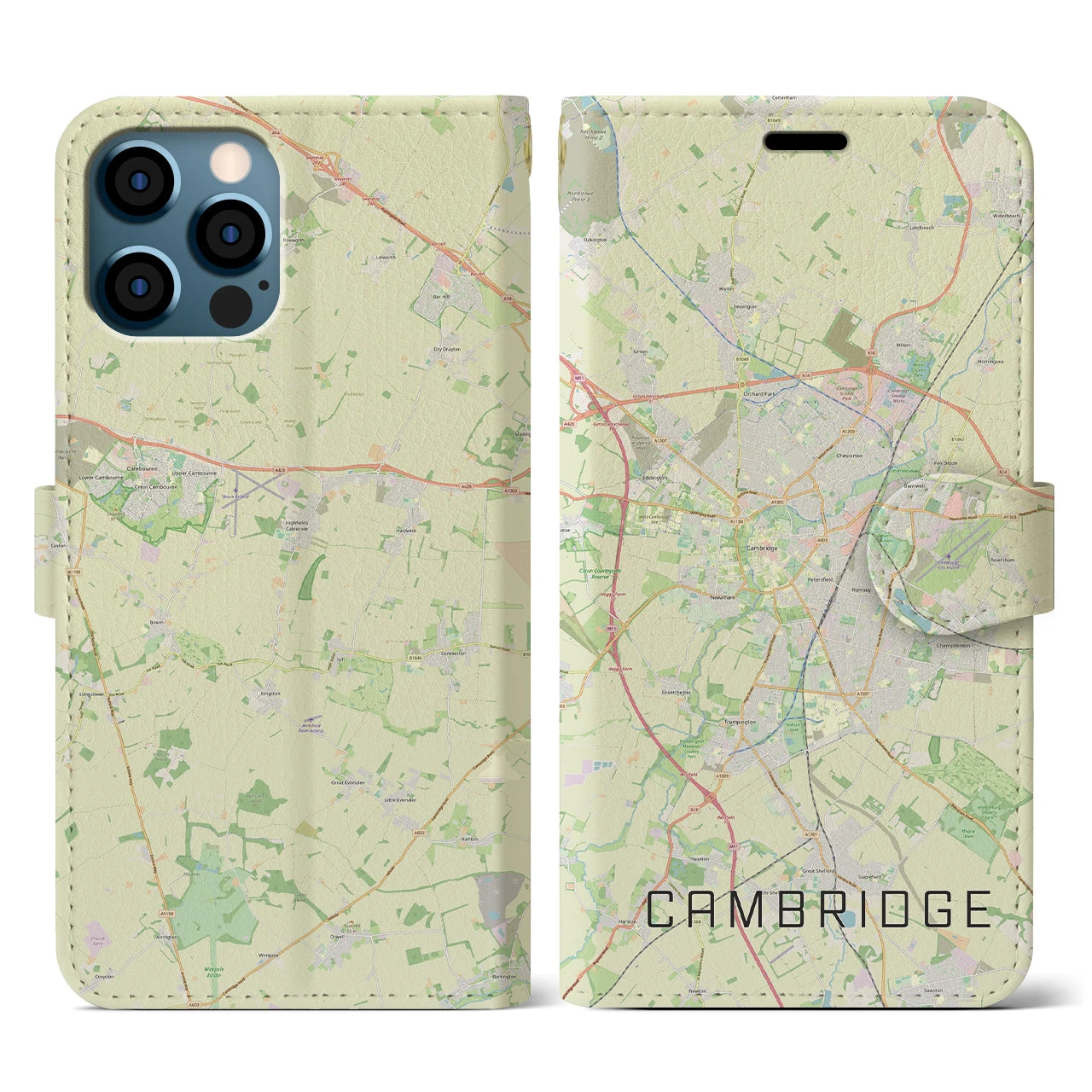 【ケンブリッジ(イギリス)】地図柄iPhoneケース(手帳タイプ)ナチュラル・iPhone 12 / 12 Pro 用