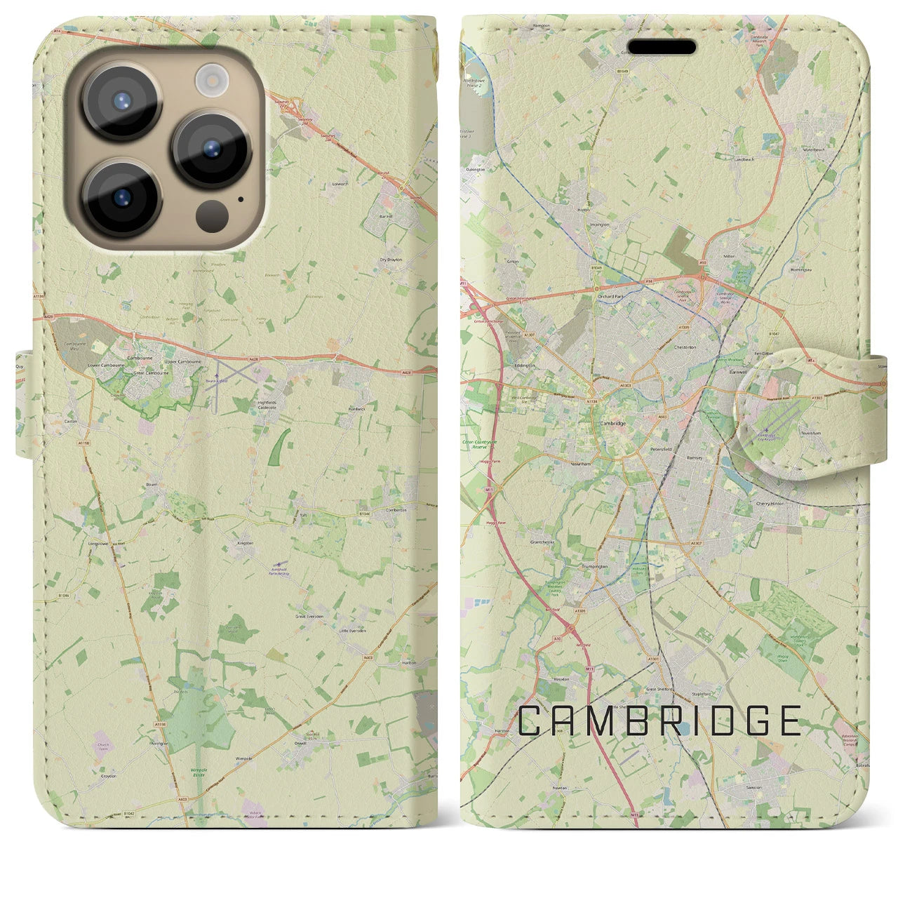 【ケンブリッジ(イギリス)】地図柄iPhoneケース(手帳タイプ)ナチュラル・iPhone 14 Pro Max 用