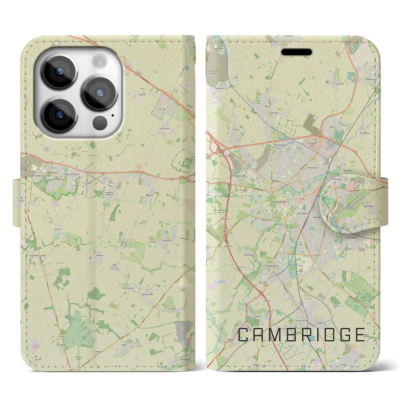 【ケンブリッジ(イギリス)】地図柄iPhoneケース(手帳タイプ)ナチュラル・iPhone 14 Pro 用