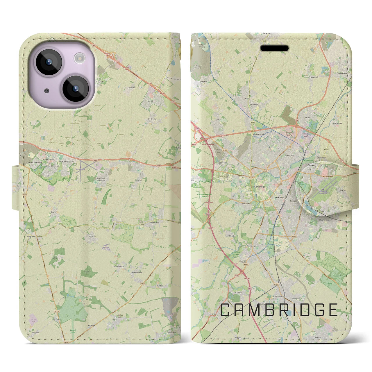 【ケンブリッジ(イギリス)】地図柄iPhoneケース(手帳タイプ)ナチュラル・iPhone 14 用