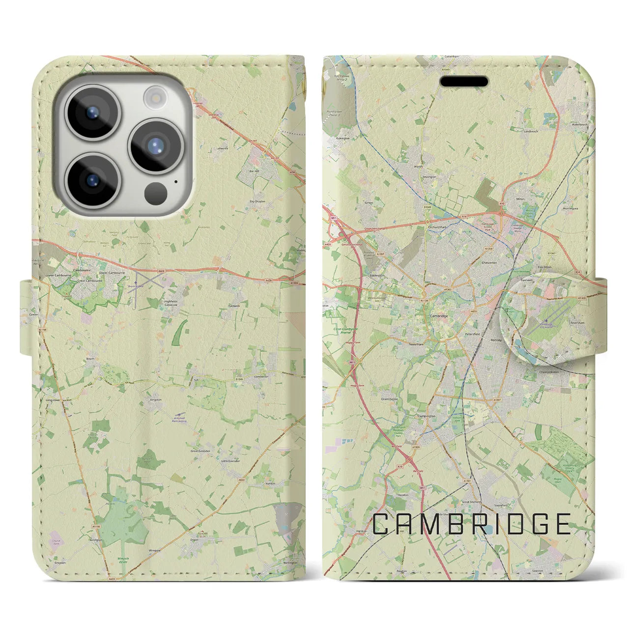 【ケンブリッジ(イギリス)】地図柄iPhoneケース(手帳タイプ)ナチュラル・iPhone 15 Pro 用