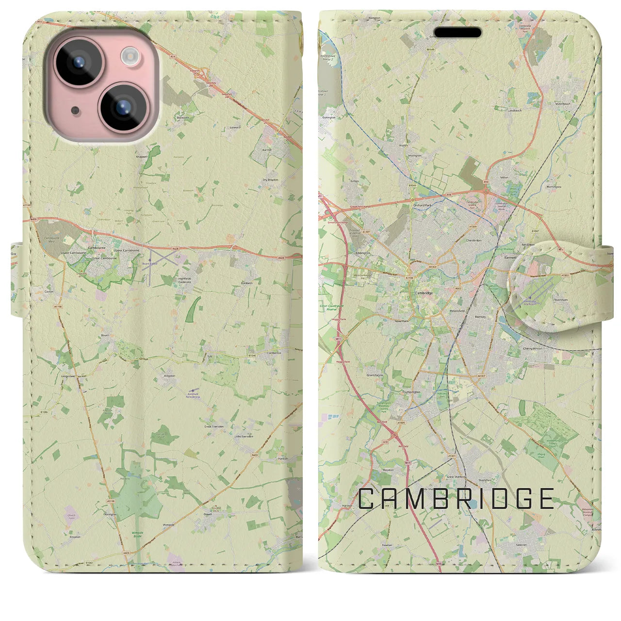 【ケンブリッジ(イギリス)】地図柄iPhoneケース(手帳タイプ)ナチュラル・iPhone 15 Plus 用