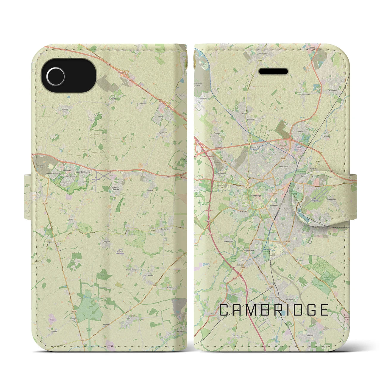 【ケンブリッジ(イギリス)】地図柄iPhoneケース(手帳タイプ)ナチュラル・iPhone SE(第3 / 第2世代) / 8 / 7 / 6s / 6 用