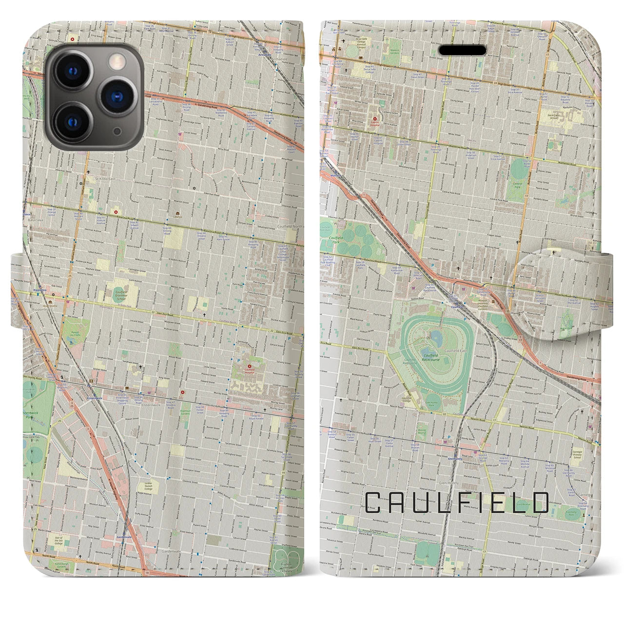 【コーフィールド(オーストラリア)】地図柄iPhoneケース(手帳タイプ)ナチュラル・iPhone 11 Pro Max 用
