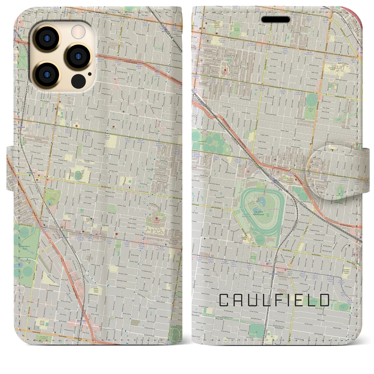 【コーフィールド(オーストラリア)】地図柄iPhoneケース(手帳タイプ)ナチュラル・iPhone 12 Pro Max 用