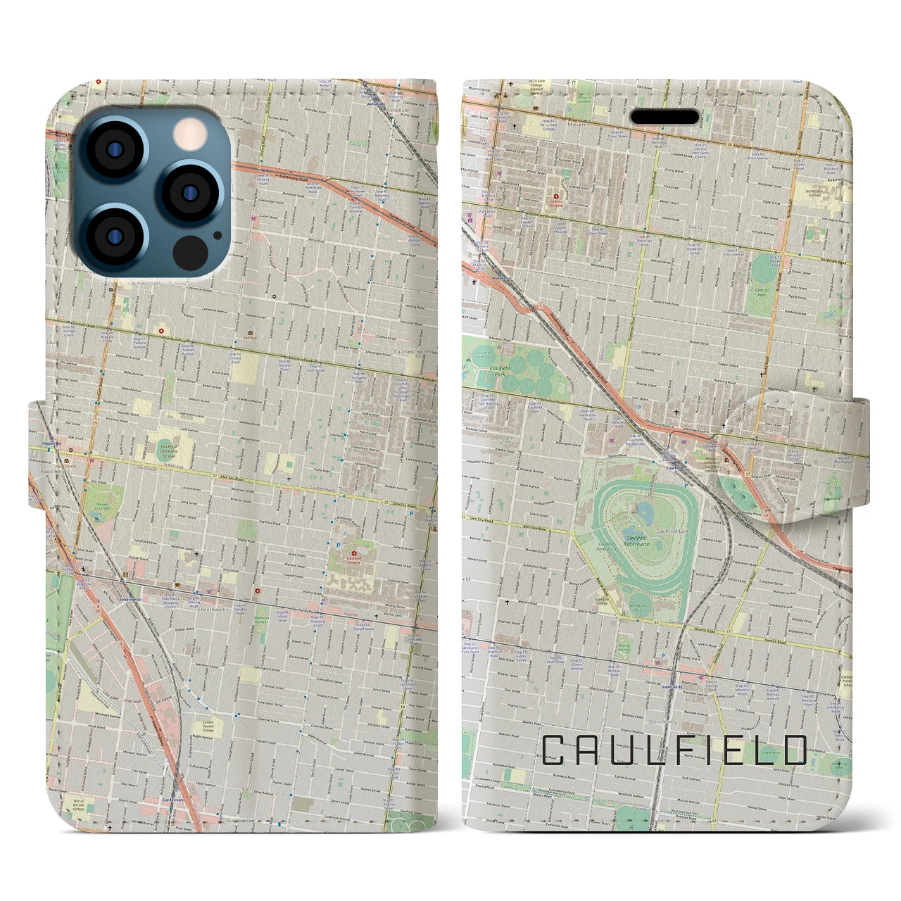 【コーフィールド(オーストラリア)】地図柄iPhoneケース(手帳タイプ)ナチュラル・iPhone 12 / 12 Pro 用