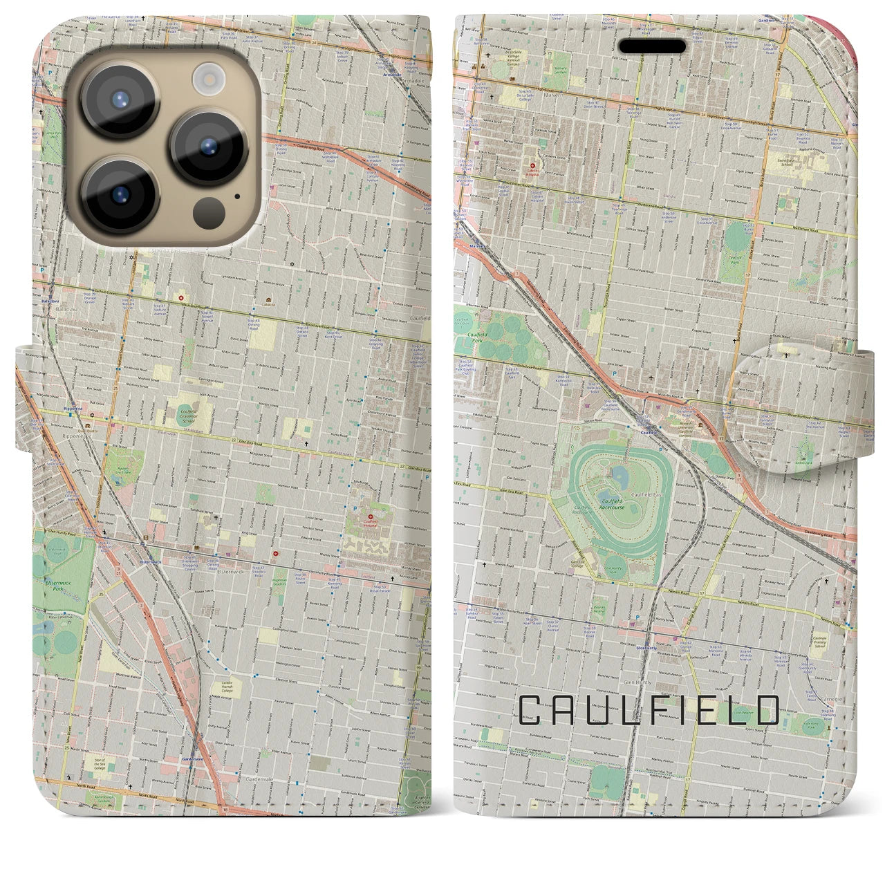 【コーフィールド(オーストラリア)】地図柄iPhoneケース(手帳タイプ)ナチュラル・iPhone 14 Pro Max 用