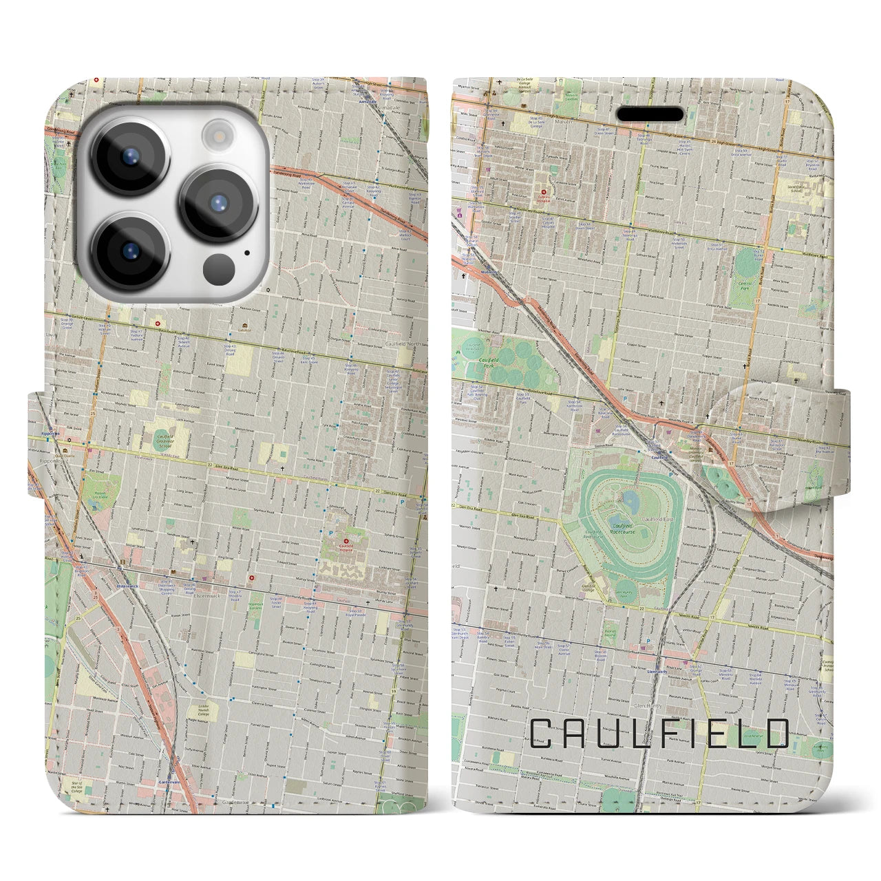 【コーフィールド(オーストラリア)】地図柄iPhoneケース(手帳タイプ)ナチュラル・iPhone 14 Pro 用