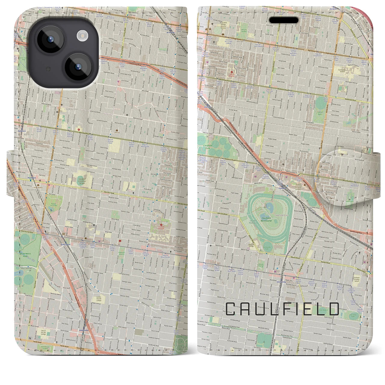 【コーフィールド(オーストラリア)】地図柄iPhoneケース(手帳タイプ)ナチュラル・iPhone 14 Plus 用