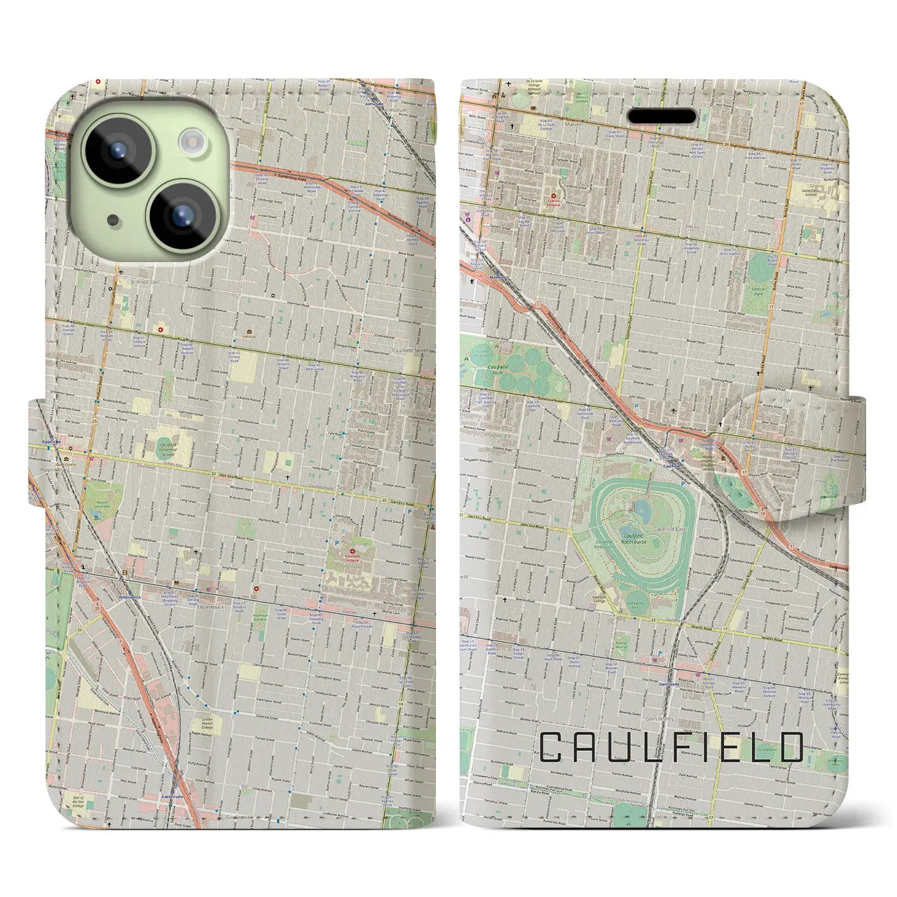 【コーフィールド(オーストラリア)】地図柄iPhoneケース(手帳タイプ)ナチュラル・iPhone 15 用