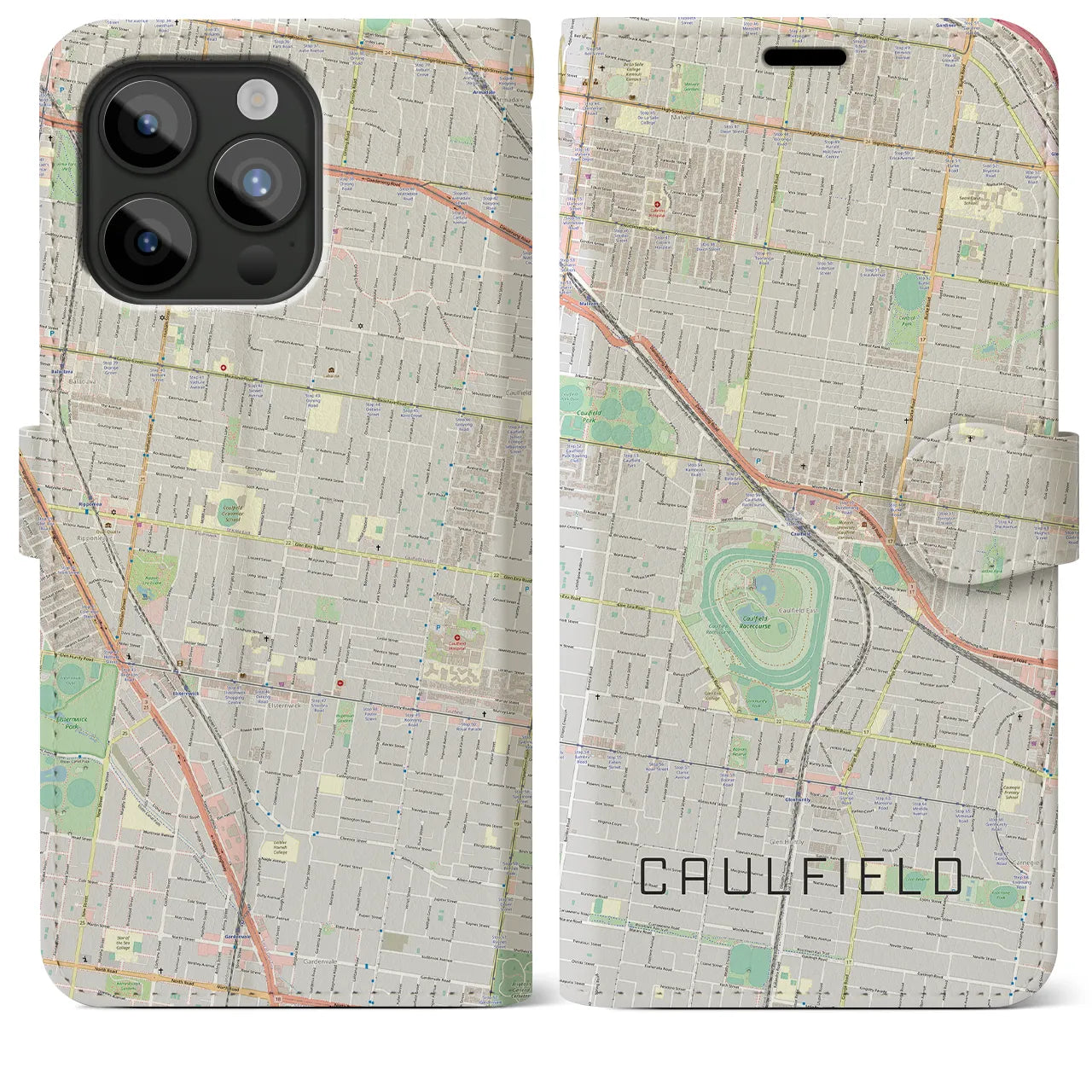 【コーフィールド(オーストラリア)】地図柄iPhoneケース(手帳タイプ)ナチュラル・iPhone 15 Pro Max 用